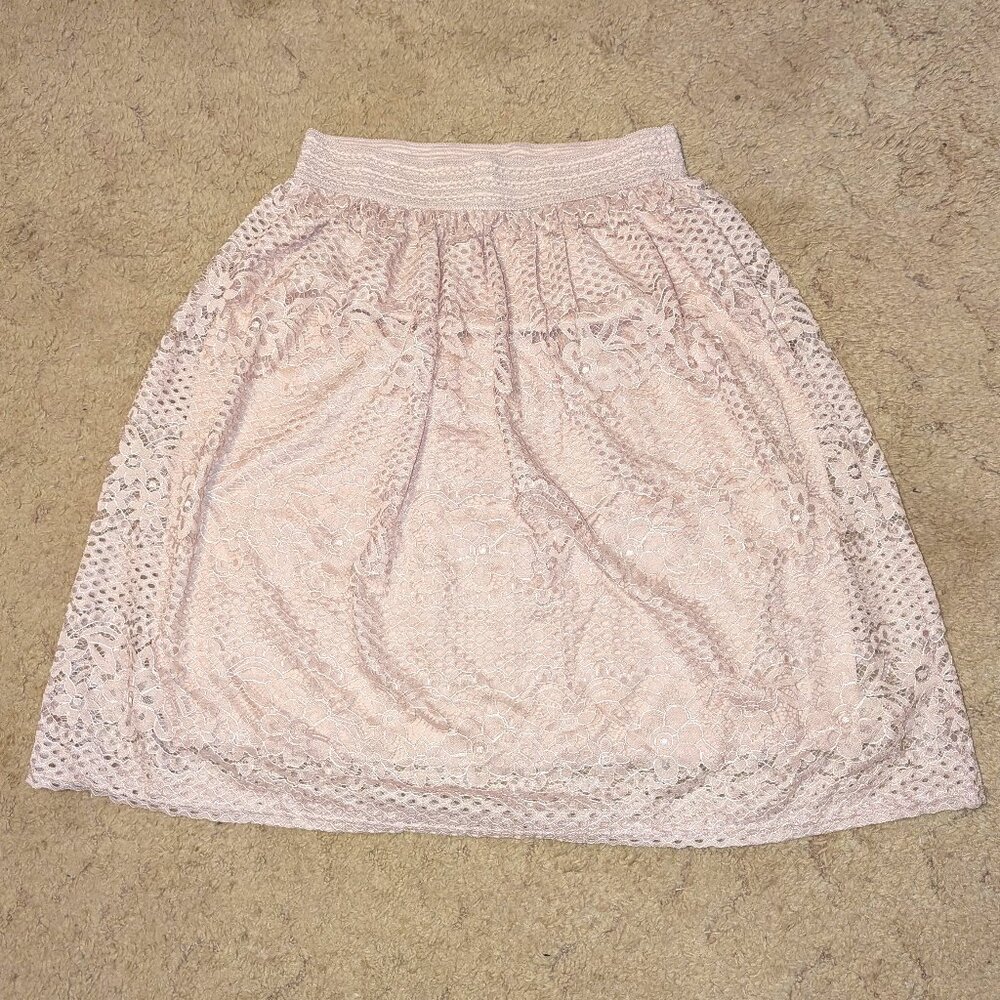 Beige A-line lace Skirt